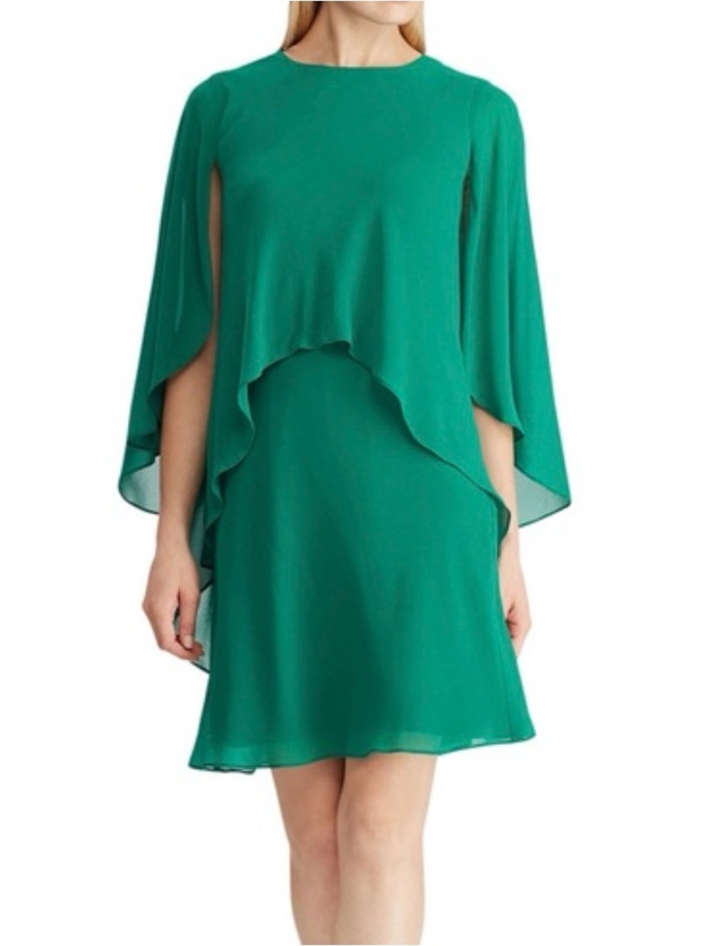 Lauren Ralph Lauren Teal Cape-Sleeve Mini Dress